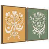 Bungalow Charm 2 Piece Framed Canvas Wall Art Set by Vicky Yorke showing floral and natural elements in Sylvie Beaded frames