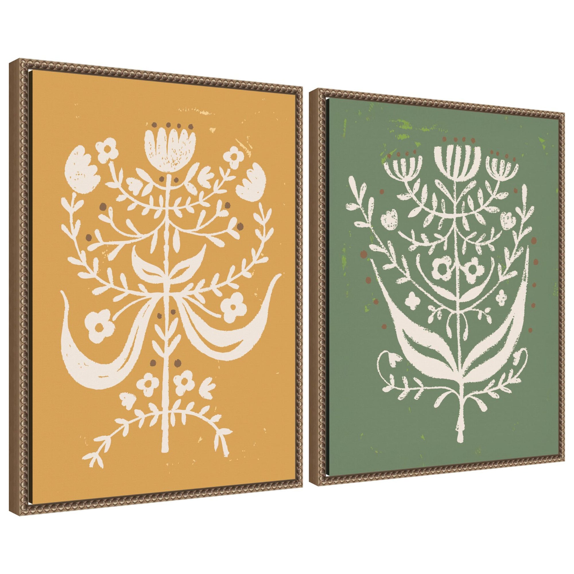 Bungalow Charm 2 Piece Framed Canvas Wall Art Set by Vicky Yorke showing floral and natural elements in Sylvie Beaded frames