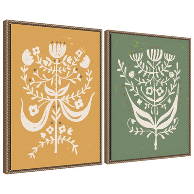 Bungalow Charm 2 Piece Framed Canvas Wall Art Set by Vicky Yorke showing floral and natural elements in Sylvie Beaded frames