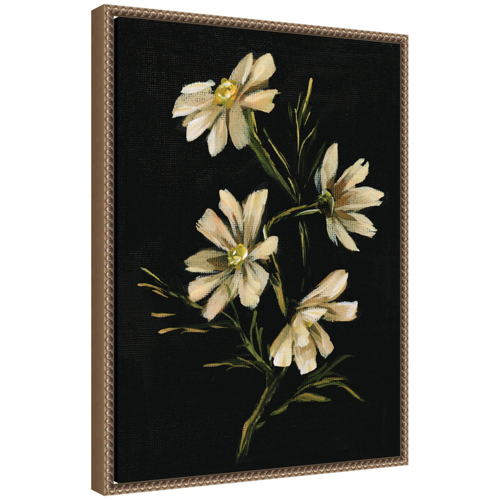 Sylvie Moody Floral 4 framed canvas art by Annie Quigley showing floral composition with muted tones in floating vintage beaded frame