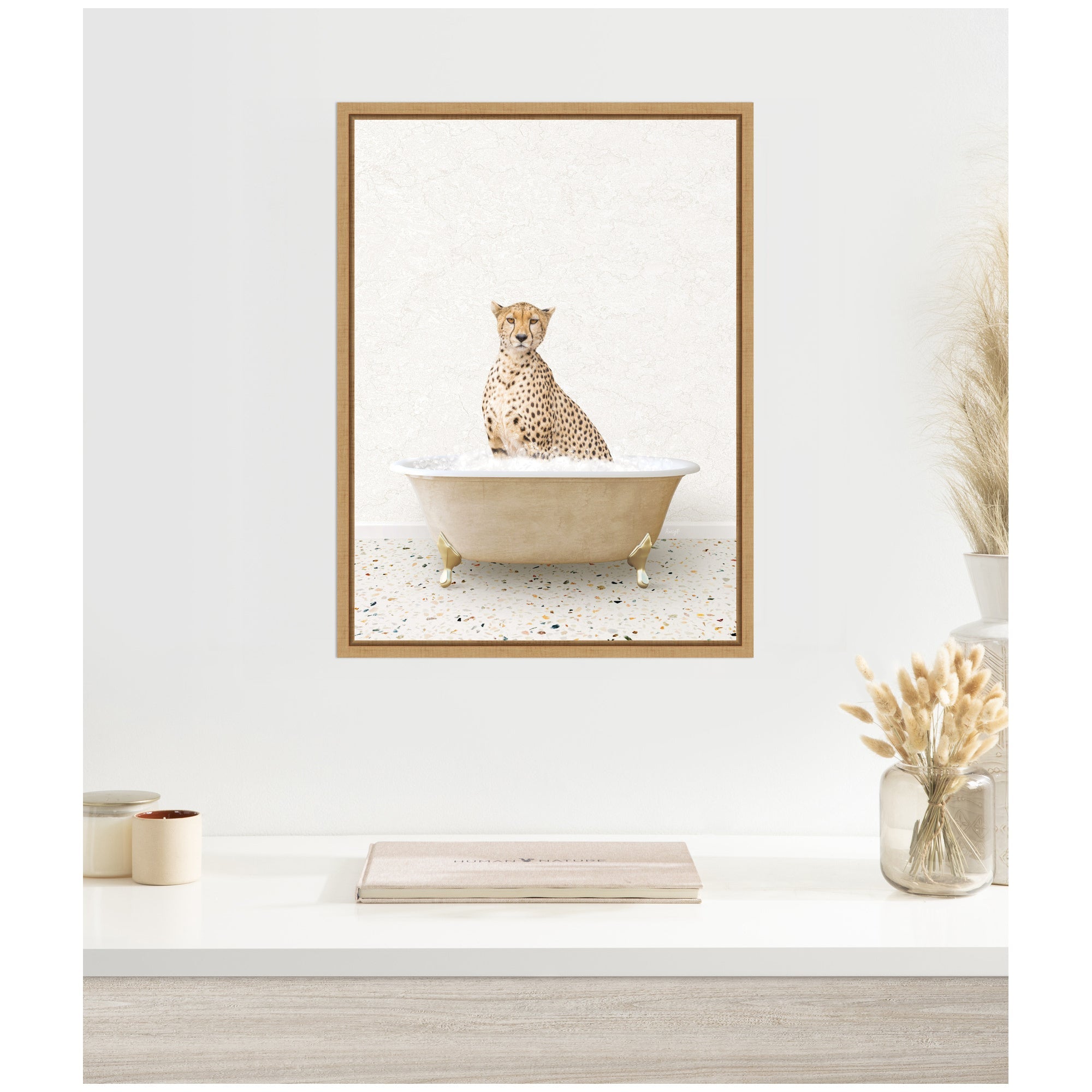 Sylvie Cheetah in Terrazzo Bathtub Framed Canvas by Amy Peterson