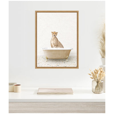 Sylvie Cheetah in Terrazzo Bathtub Framed Canvas by Amy Peterson