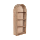 Arcott Arch Wall Shelf with a tall arched frame made of natural mango wood mounted on a white wall.