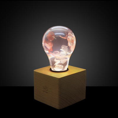 EP Light Pink Hydrangea Resin Table Lamp with wooden base