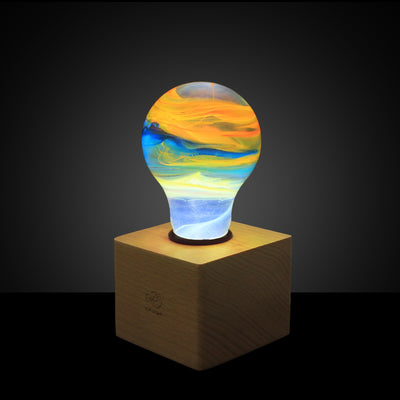 EP Light Solar System Resin Table Lamp in Modern and Vintage styles showing resin bulb and wooden bases