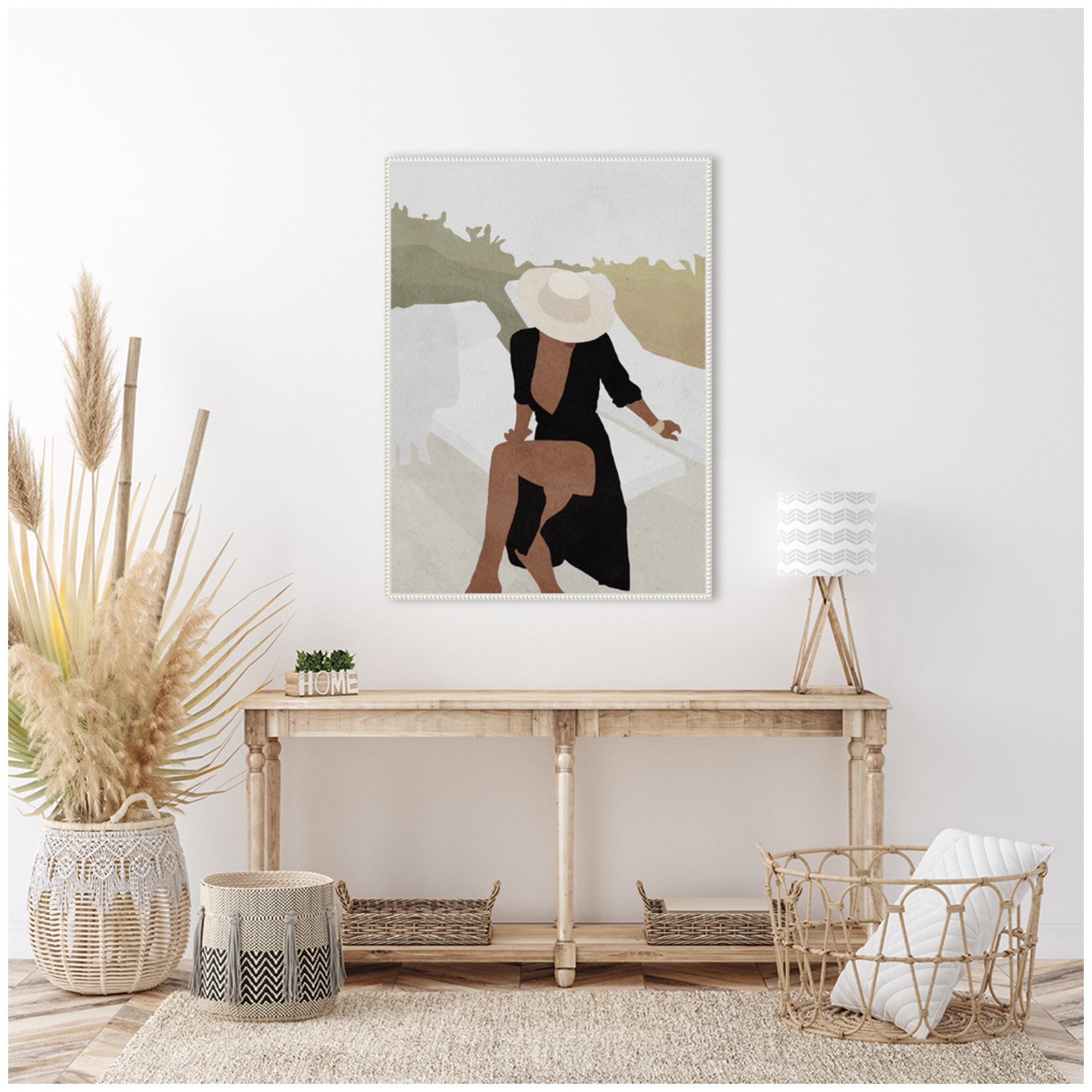 Sylvie Elegant Woman in Hat Framed Canvas by July Art Prints