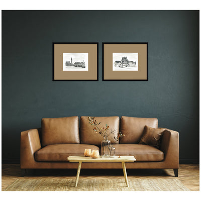 Vintage Postcard London & Paris 2 Piece Framed Wall Art Print Set by Teju Reval Brown Mat