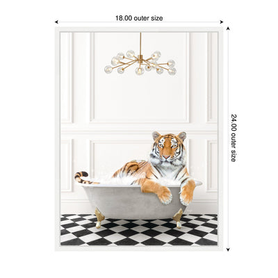 Sylvie Tiger in Gray Bathtub Checker Floor Framed Canvas by Amy Peterson