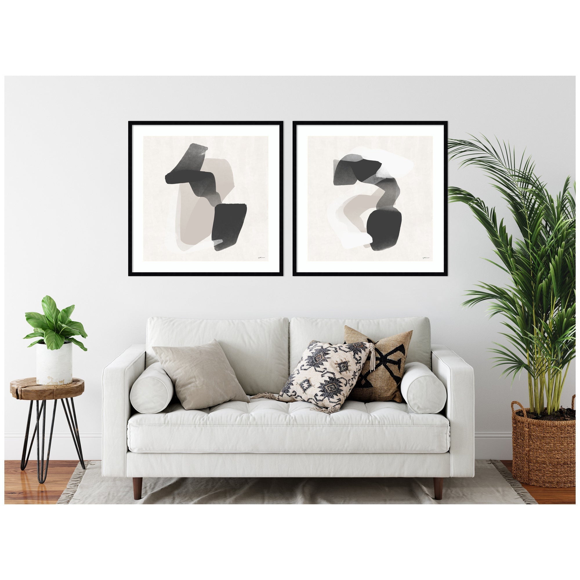 Abstract Neutral 01 & 02 2 Piece Framed Wall Art Print Set by Gabrielly Guedes