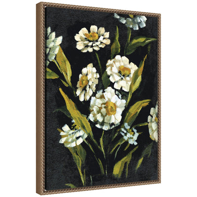Sylvie Moody Floral 1 framed canvas art with floral composition and beaded frame