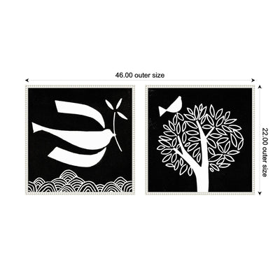 Sylvie Beaded Black and White Linocut Birds Framed Canvas Art Set by Giuliana Lazzerini