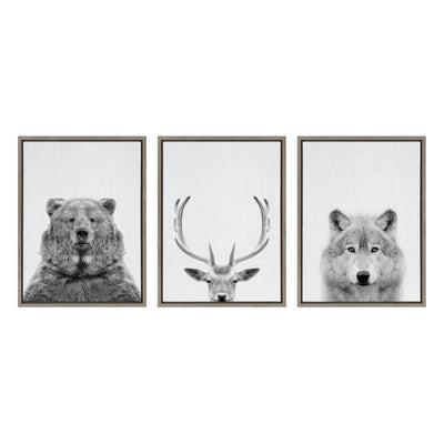 Sylvie Bear Deer and Wolf Framed Canvas Art Set by Simon Te of Tai Prints