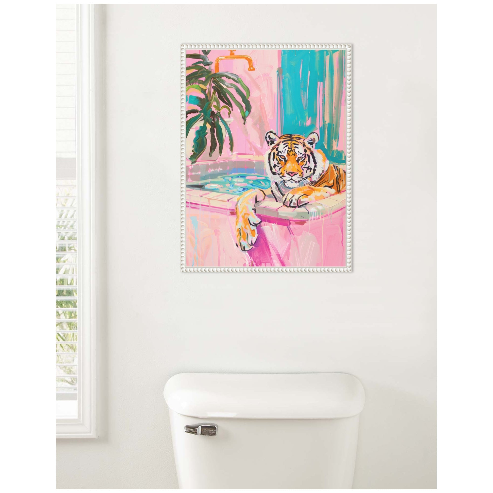 Sylvie Tiger Bathtub Vibrant Dopamine Decor Framed Canvas by kateandlaurel - product image 5 for Resin Society