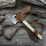 Carpenter’s Axe with leather shoulder sheath by Sharky Forged Steel Tools