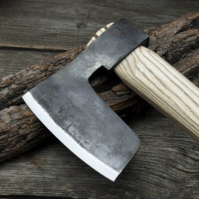 Carpenter’s Axe with leather shoulder sheath by Sharky Forged Steel Tools