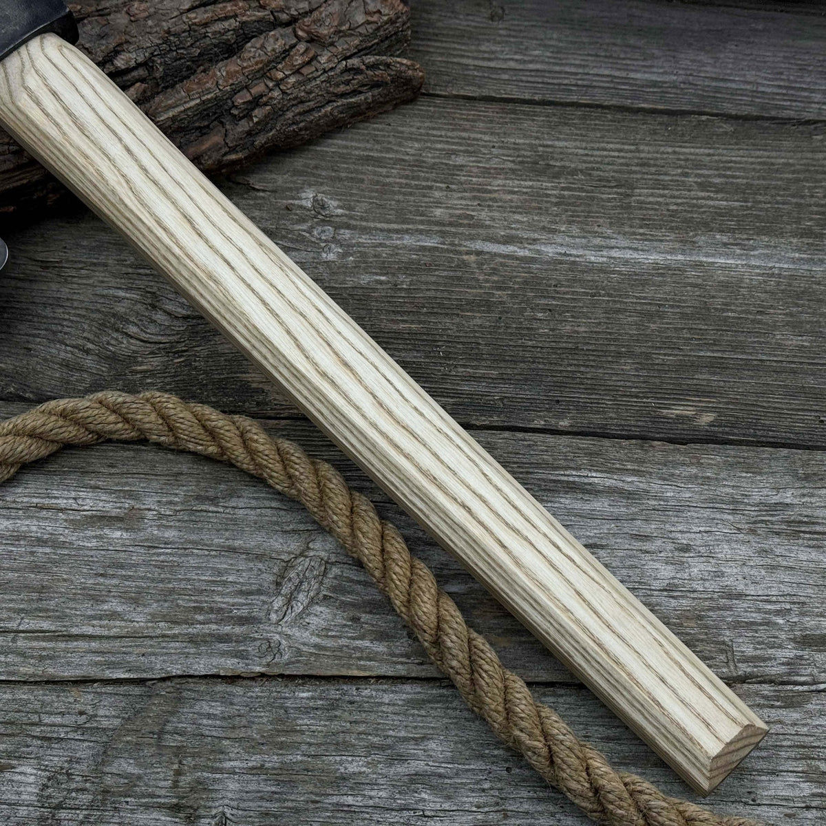 Carpenter’s Axe with leather shoulder sheath by Sharky Forged Steel Tools