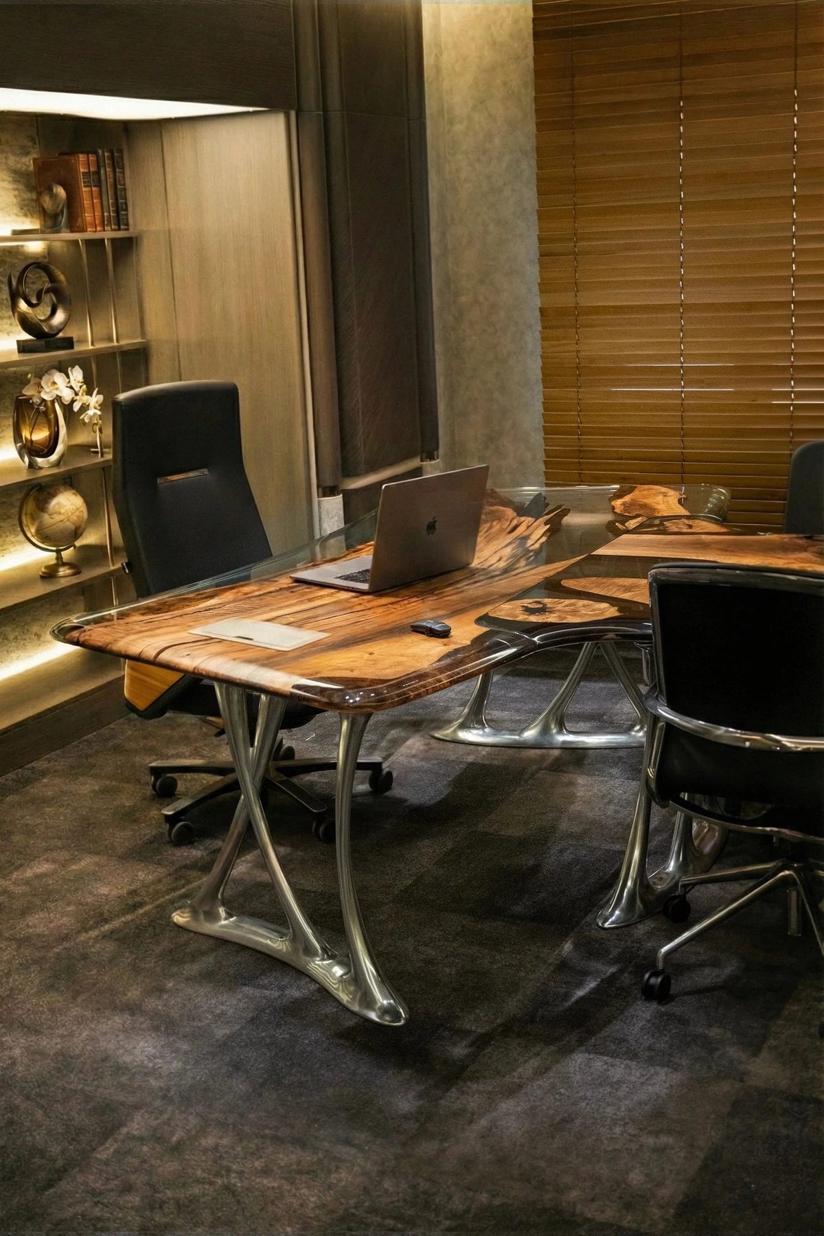 Luxury D-Shaped Walnut & Epoxy Executive Desk by Gizz - product image 2 for Resin Society