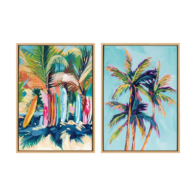 Sylvie Surf and Sand and Tropical Palms Study Framed Canvas Art Set by Rachel Christopoulos