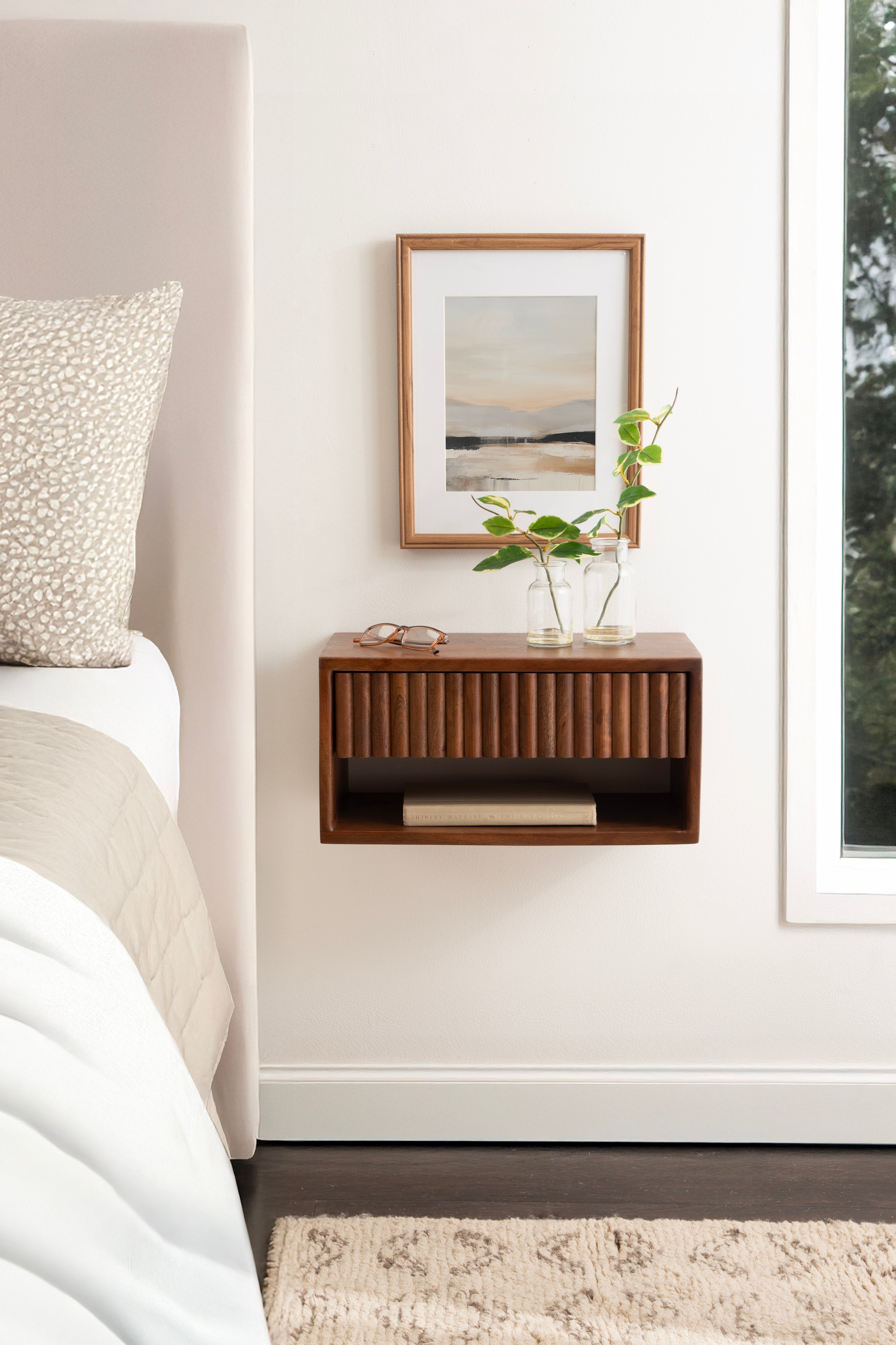 Reid Floating Wood Side Table with Open Storage
