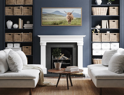 Sylvie Highland Cow Mountain Landscape Framed Canvas by The Creative