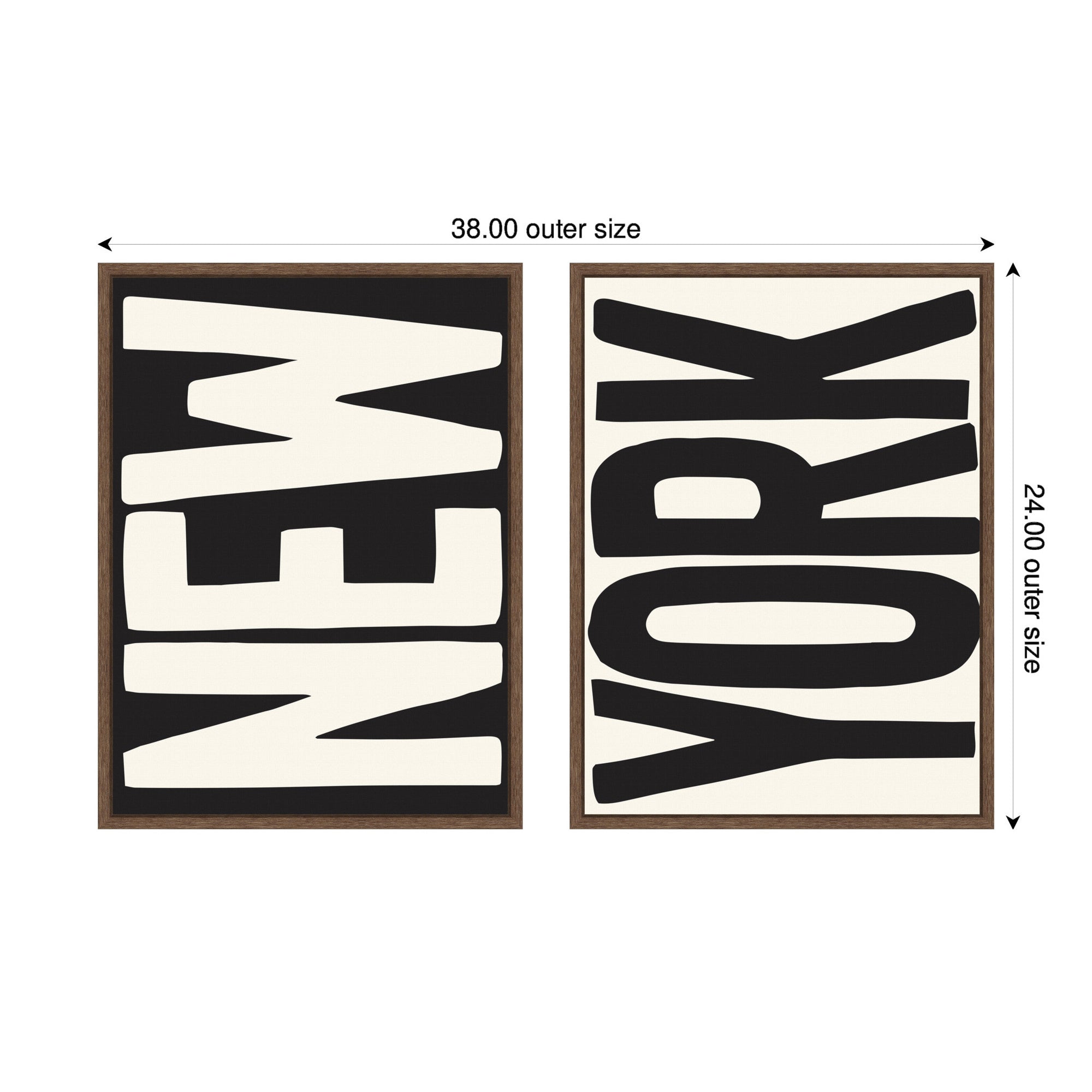 New York Set Print Travel City Typography Black and White 2 Piece Framed Canvas Wall Art Set by Lucky Guava