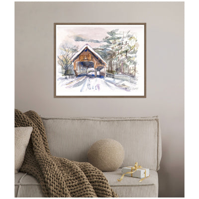 Sylvie Framed Canvas Vermont Snowy Bridge by Patricia Shaw