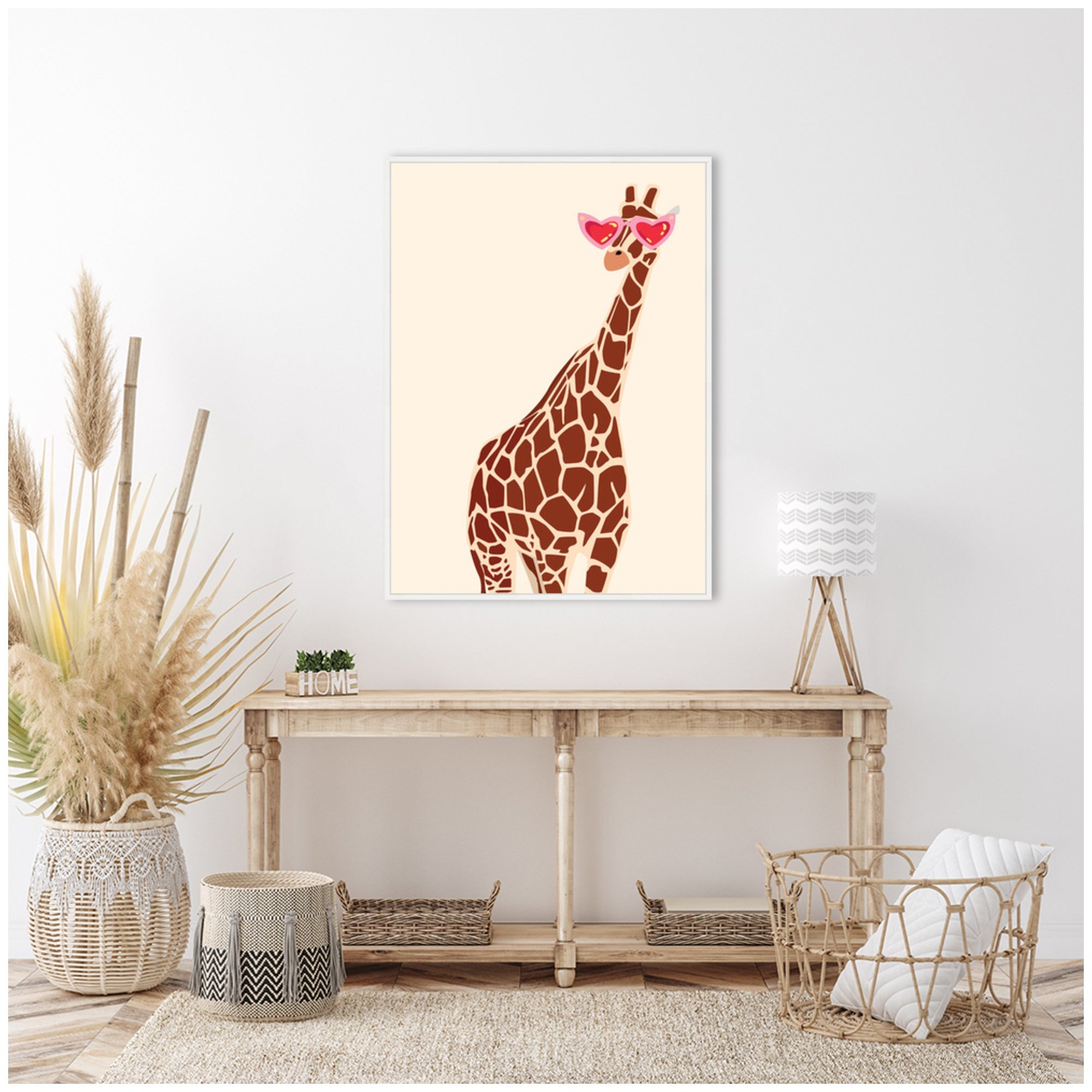 Sylvie Giraffe in Preppy Cute Heart Sunglasses Framed Canvas by Honey Island Studio