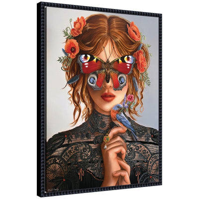 Dreamer by Charlotte Brindley framed canvas wall art print showing whimsical illustration in black beaded frame