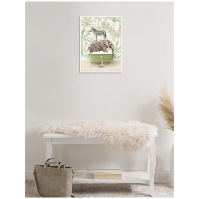Sylvie Zebra Elephant and Weasel in Wild Safari Bathtub Framed Canvas by Amy Peterson