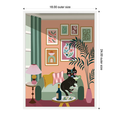 Cocktail Cat by Rachel Lee 3 Birdies Studio Framed Canvas Wall Art Print