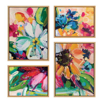 Sylvie Wild Growth framed canvas art set showing colorful floral brushstrokes on gallery-wrapped canvases in lightweight polystyrene frames