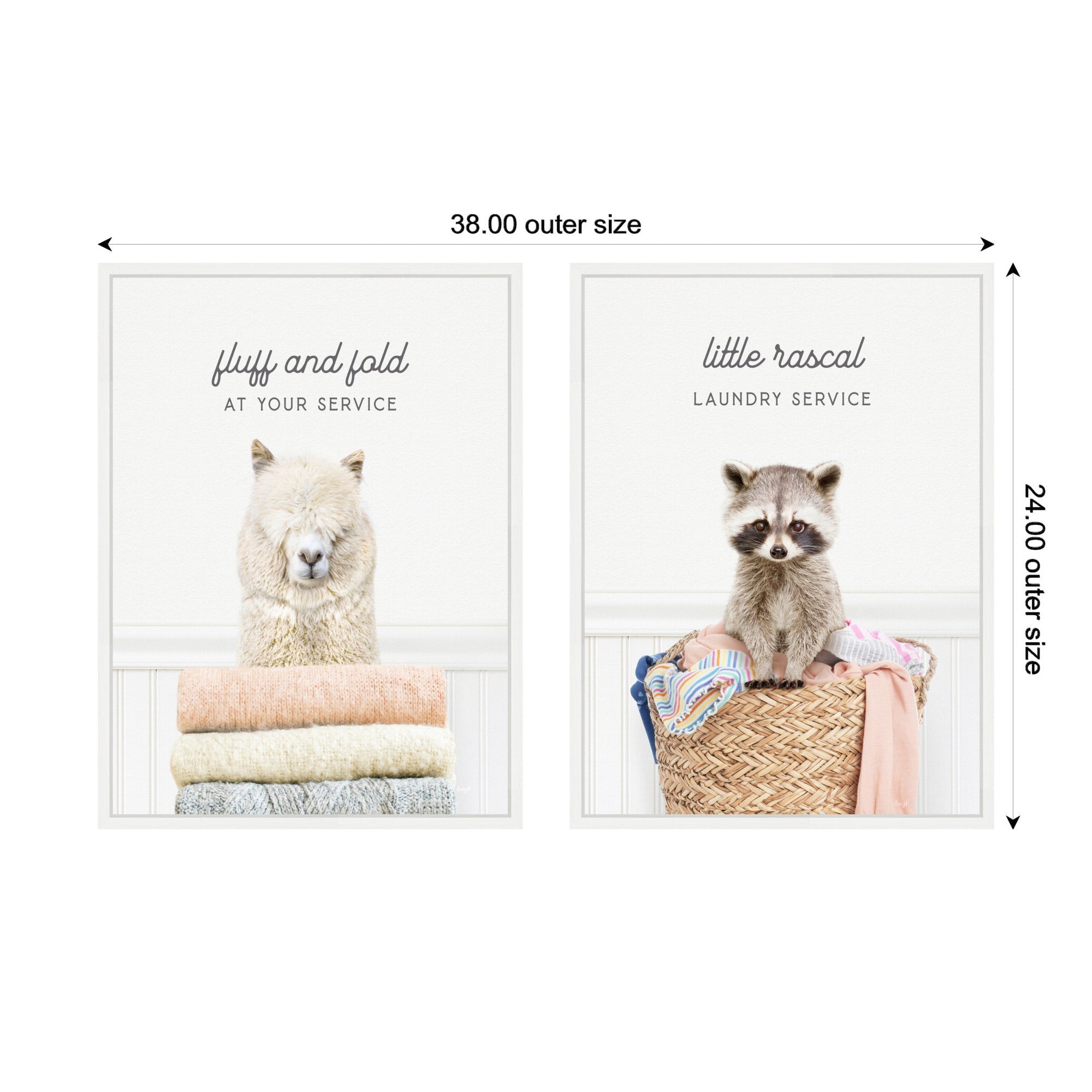 Sylvie Alpaca Fluff Fold and Racoon Little Rascal Laundry Framed Canvas Art Set by Amy Peterson