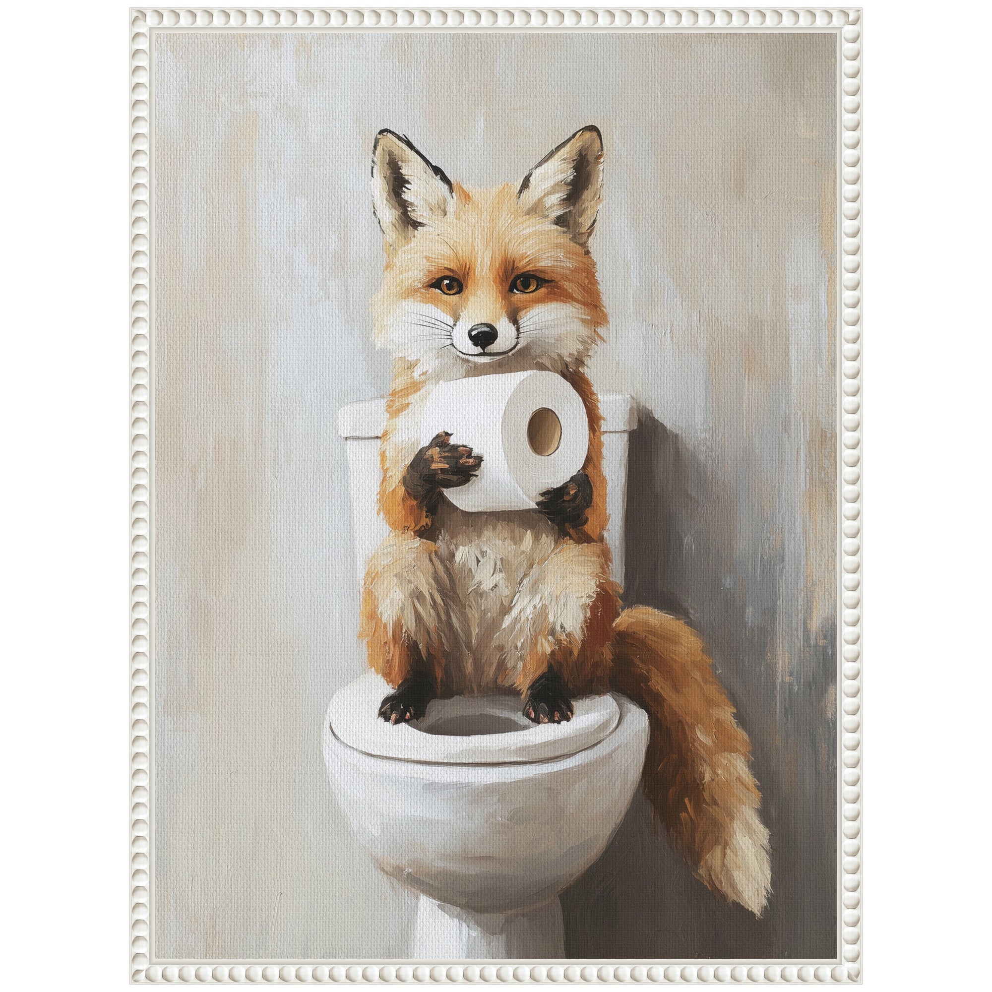 Sylvie Cute Fox Toilet Paper Roll Toilet Bathroom Art Framed Canvas