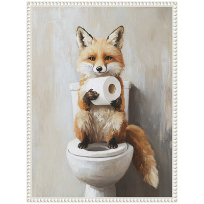 Sylvie Cute Fox Toilet Paper Roll Toilet Bathroom Art Framed Canvas