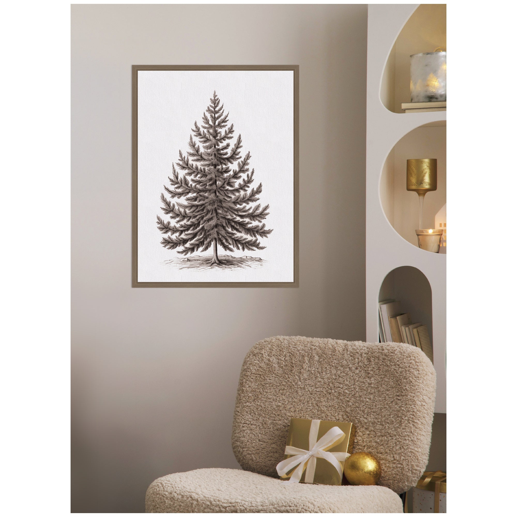 Sylvie Framed Canvas Vintage Evergreen Fir Tree Illustration I