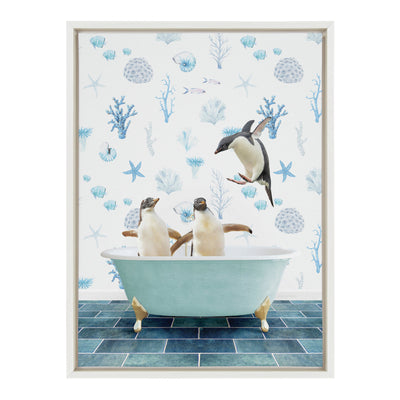 Sylvie Penguins In Under the Sea Bath Framed Canvas by kateandlaurel - product image 17 for Resin Society