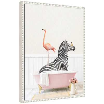 Sylvie Zebra and Flamingo in Cottage Rose Bathtub Framed Canvas by Amy Peterson by kateandlaurel