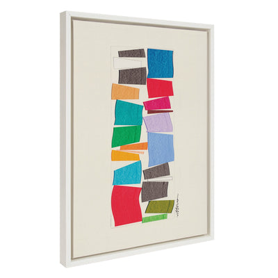Framed canvas art titled 'Sylvie I Am A Collector' by Amber Vittoria, showing colorful abstract figure with a lightweight floating frame.