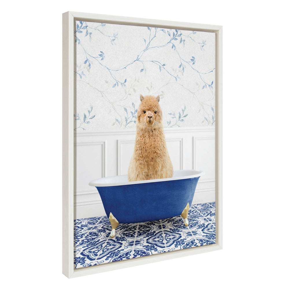 Sylvie Alpaca In Eclectic Blue Bath Framed Canvas by kateandlaurel - main product image for Resin Society