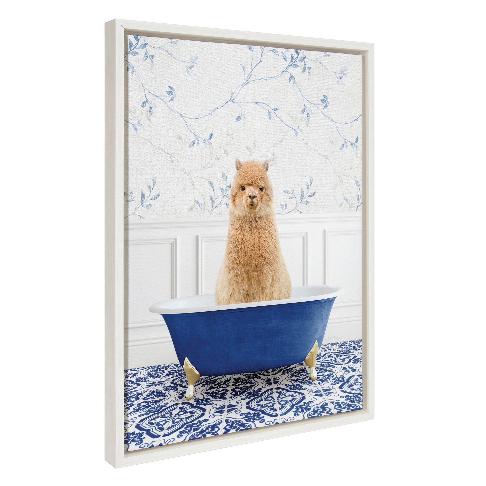 Sylvie Alpaca In Eclectic Blue Bath Framed Canvas by kateandlaurel - main product image for Resin Society