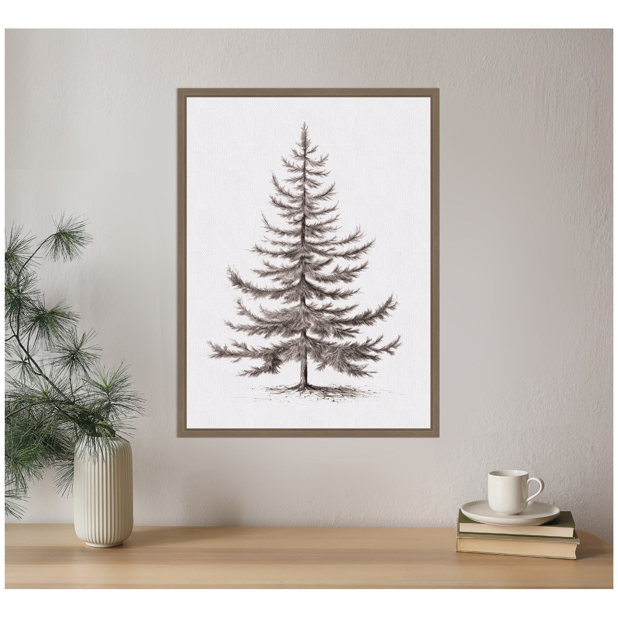 Sylvie Framed Canvas Vintage Evergreen Fir Tree Illustration II by The Creative Bunch Studio