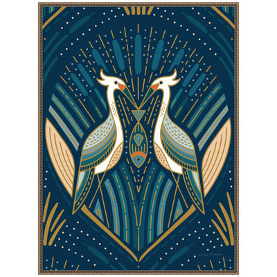 Sylvie Art Deco Herons Blue Framed Canvas by Carey Copeland
