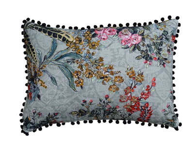 Hand Illustrated 14x20 Decorative Pillow showing embroidered design on front and solid color back