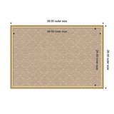 Rectangular beige pinboard with a lattice pattern of diagonal stitched lines, enclosed in a light wood frame measuring 38 by 26 inches overall.