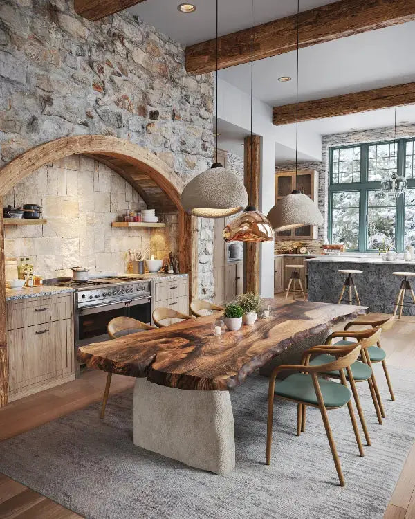 Wabi Sabi Chandeliers decorative stone textured pendant light in warm interior setting