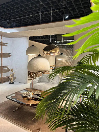 Wabi Sabi Chandeliers decorative stone textured pendant light in warm interior setting