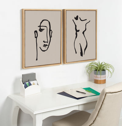 Sylvie Minimalist Neutral Line Art Drawing Face Framed Canvas by kateandlaurel - product image 12 for Resin Society