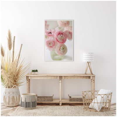 Sylvie Delicate Pink Ranunculus Flower Bouquet Framed Canvas by Kristy Campbell