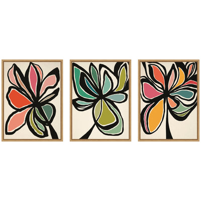 Sylvie Midnight Floral 1, 2 and 3 Framed Canvas Art Set by Alicia Bock