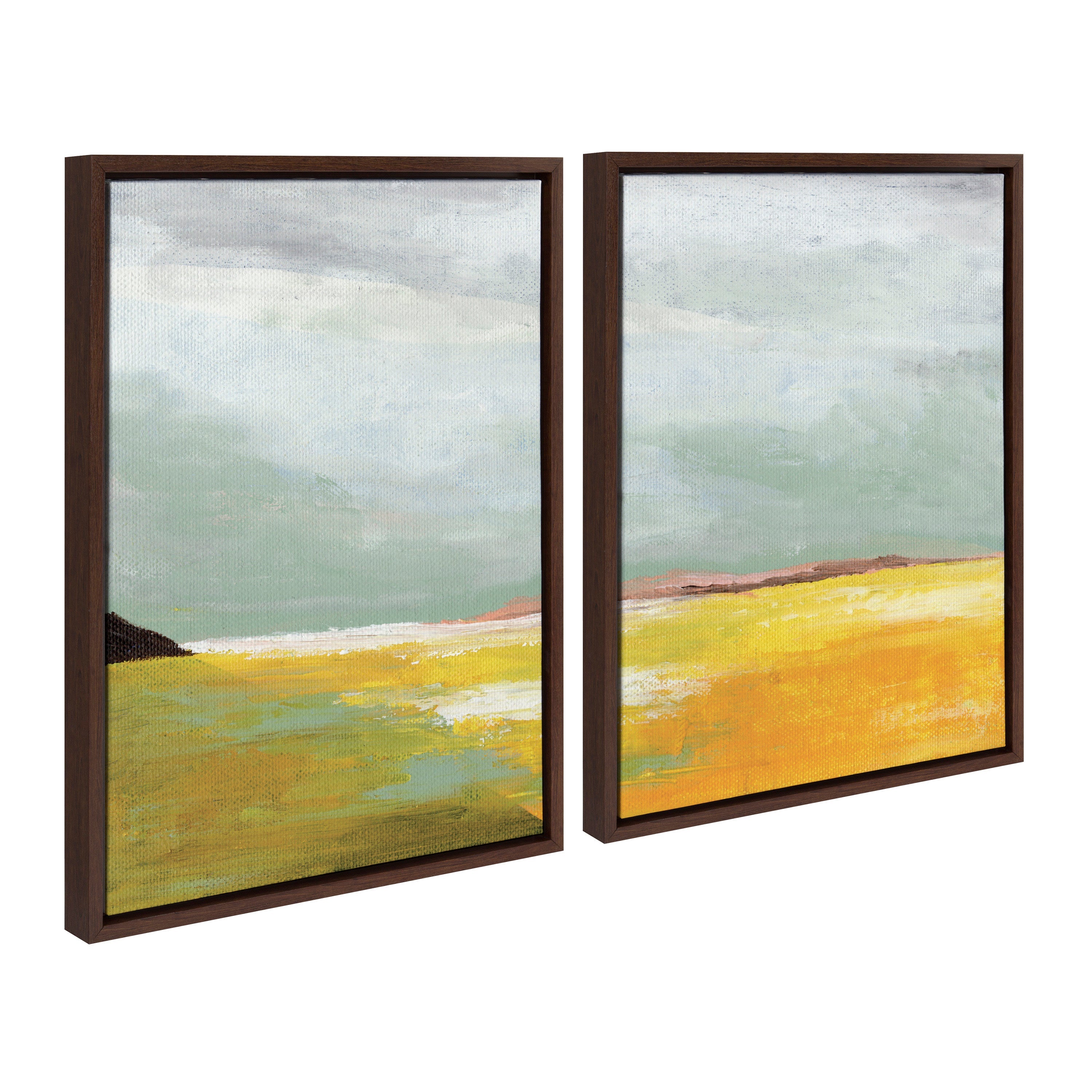 Sylvie Golden Root Lake I and II framed canvas art set displayed on a wall